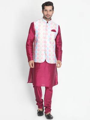 Green Plain Silk Blend Nehru Jacket 3