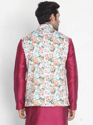 Green Plain Silk Blend Nehru Jacket 4