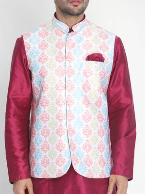 Green Plain Silk Blend Nehru Jacket 5