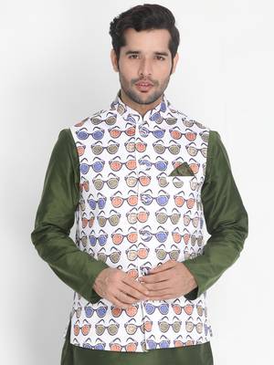 White Plain Silk Blend Nehru Jacket 1