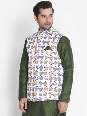 White Plain Silk Blend Nehru Jacket 2
