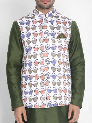 White Plain Silk Blend Nehru Jacket 3