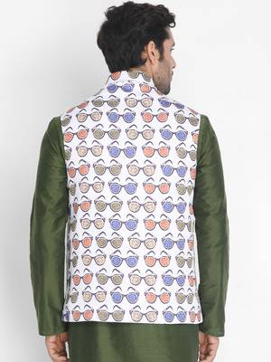 White Plain Silk Blend Nehru Jacket 4
