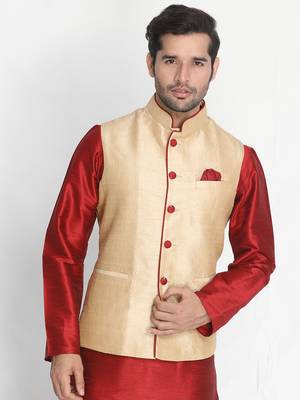 Gold Woven Silk Blend Nehru Jacket 1