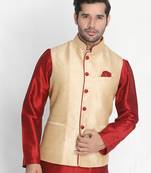 Gold Woven Silk Blend Nehru Jacket