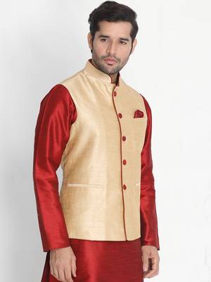 Gold Woven Silk Blend Nehru Jacket 2