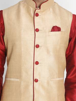 Gold Woven Silk Blend Nehru Jacket 3