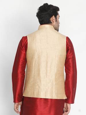 Gold Woven Silk Blend Nehru Jacket 4