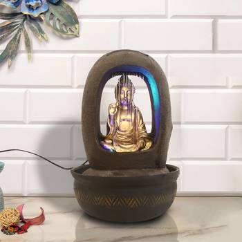 Brown Blessing Buddha Polyresin Water Fountain With Led Lights (16.5 X 10.5 Inch) 1