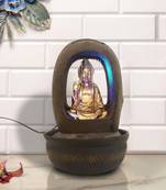 Brown Blessing Buddha Polyresin Water Fountain With Led Lights (16.5 X 10.5 Inch)