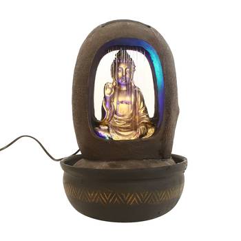 Brown Blessing Buddha Polyresin Water Fountain With Led Lights (16.5 X 10.5 Inch) 2