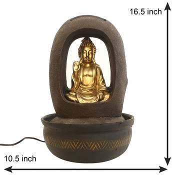 Brown Blessing Buddha Polyresin Water Fountain With Led Lights (16.5 X 10.5 Inch) 3