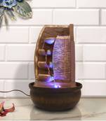 Brown Designer 4 Step Golden Finish Polyresin Water Fountain With Led Lights 16.5 X 10.5 Inch