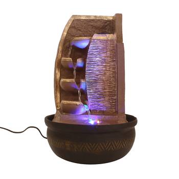 Brown Designer 4 Step Golden Finish Polyresin Water Fountain With Led Lights 16.5 X 10.5 Inch 2