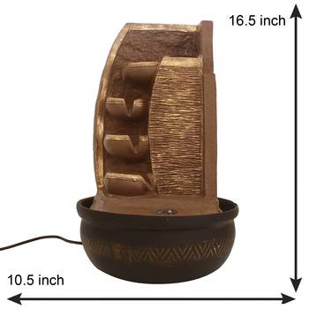 Brown Designer 4 Step Golden Finish Polyresin Water Fountain With Led Lights 16.5 X 10.5 Inch 3
