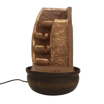 Brown Designer 4 Step Golden Finish Polyresin Water Fountain With Led Lights 16.5 X 10.5 Inch 4