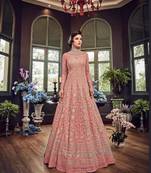 Peach embroidered net salwar
