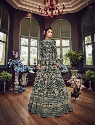 Dark-green embroidered net salwar 1