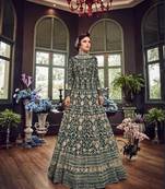 Dark-green embroidered net salwar