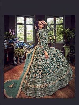 Dark-green embroidered net salwar 2