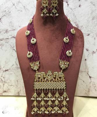 Wedding Ruby Red Kundan Semi Precious Beads Necklace Sets 1