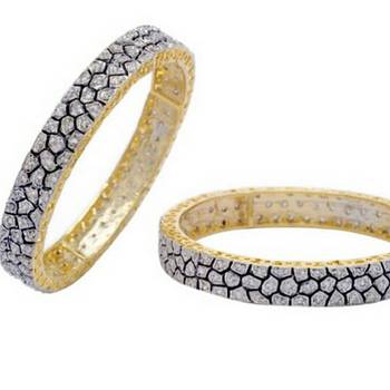 Silver Cubic Zirconia Set Of 2 Kara Bangles And Bracelets size 2.6 1