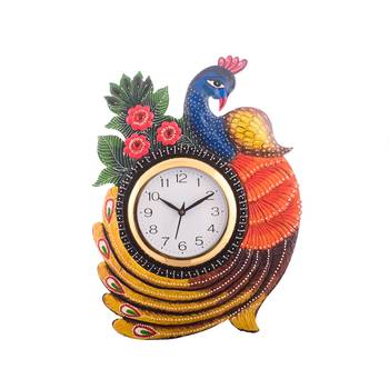 Exotic and Stylish Colorful Peocock Wooden Handcrafted Wooden Wall Clock (H - 16.5 Inch) 1