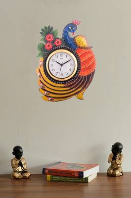 Exotic and Stylish Colorful Peocock Wooden Handcrafted Wooden Wall Clock (H - 16.5 Inch) 2