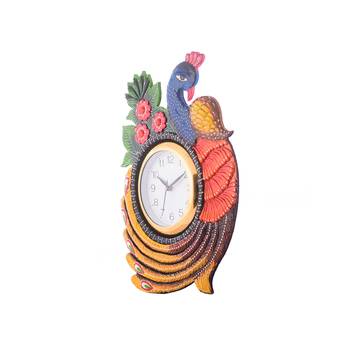 Exotic and Stylish Colorful Peocock Wooden Handcrafted Wooden Wall Clock (H - 16.5 Inch) 4