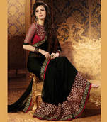 Black and Maroon Coloured Embroidered Chiffon Party Wear Saree With Blouse