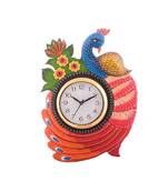 Exotic and Stylish Colorful Peocock Wooden Handcrafted Wooden Wall Clock (H - 16.5 Inch)