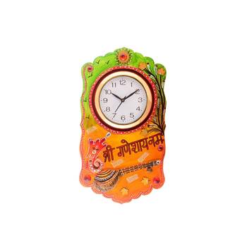 Shree Ganesha Namah Splendid Wooden Handcrafted Wooden Wall Clock (H - 19 Inch) 1