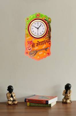 Shree Ganesha Namah Splendid Wooden Handcrafted Wooden Wall Clock (H - 19 Inch) 2