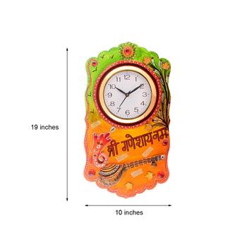 Shree Ganesha Namah Splendid Wooden Handcrafted Wooden Wall Clock (H - 19 Inch) 3