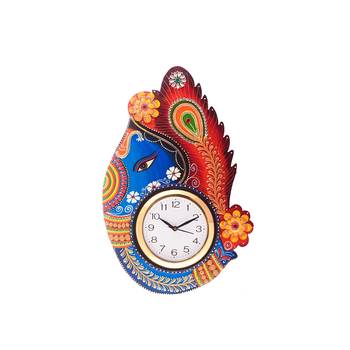 Turban Lord Ganesha Coloful Wooden Handcrafted Wooden Wall Clock (H - 18Inch) 1
