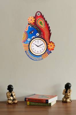 Turban Lord Ganesha Coloful Wooden Handcrafted Wooden Wall Clock (H - 18Inch) 2