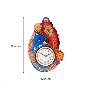 Turban Lord Ganesha Coloful Wooden Handcrafted Wooden Wall Clock (H - 18Inch) 3