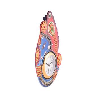 Turban Lord Ganesha Coloful Wooden Handcrafted Wooden Wall Clock (H - 18Inch) 4