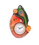 Turban Lord Ganesha Coloful Wooden Handcrafted Wooden Wall Clock (H - 18Inch)