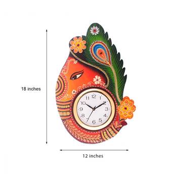 Turban Lord Ganesha Coloful Wooden Handcrafted Wooden Wall Clock (H - 18Inch) 3