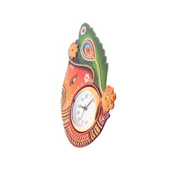 Turban Lord Ganesha Coloful Wooden Handcrafted Wooden Wall Clock (H - 18Inch) 4