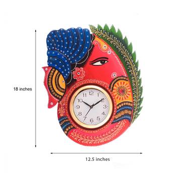 Turban Lord Ganesha Coloful Wooden Handcrafted Wooden Wall Clock (H - 18Inch) 3