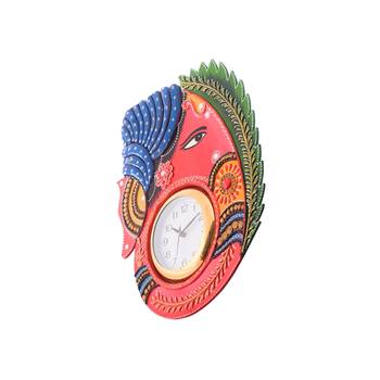 Turban Lord Ganesha Coloful Wooden Handcrafted Wooden Wall Clock (H - 18Inch) 4