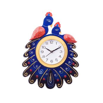Handcrafted Papier-Mache 2 Peococks Decorative Wall Clock 1