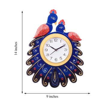 Handcrafted Papier-Mache 2 Peococks Decorative Wall Clock 2