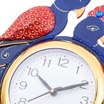 Handcrafted Papier-Mache 2 Peococks Decorative Wall Clock 3