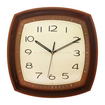 Golden Brown Plastic Square Analog Wall Clock (14*14 Inches) 1