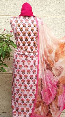 pink Crepe Georgette Print Handwork Suit Fabric 1