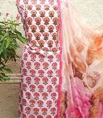 pink Crepe Georgette Print Handwork Suit Fabric