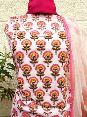 pink Crepe Georgette Print Handwork Suit Fabric 2